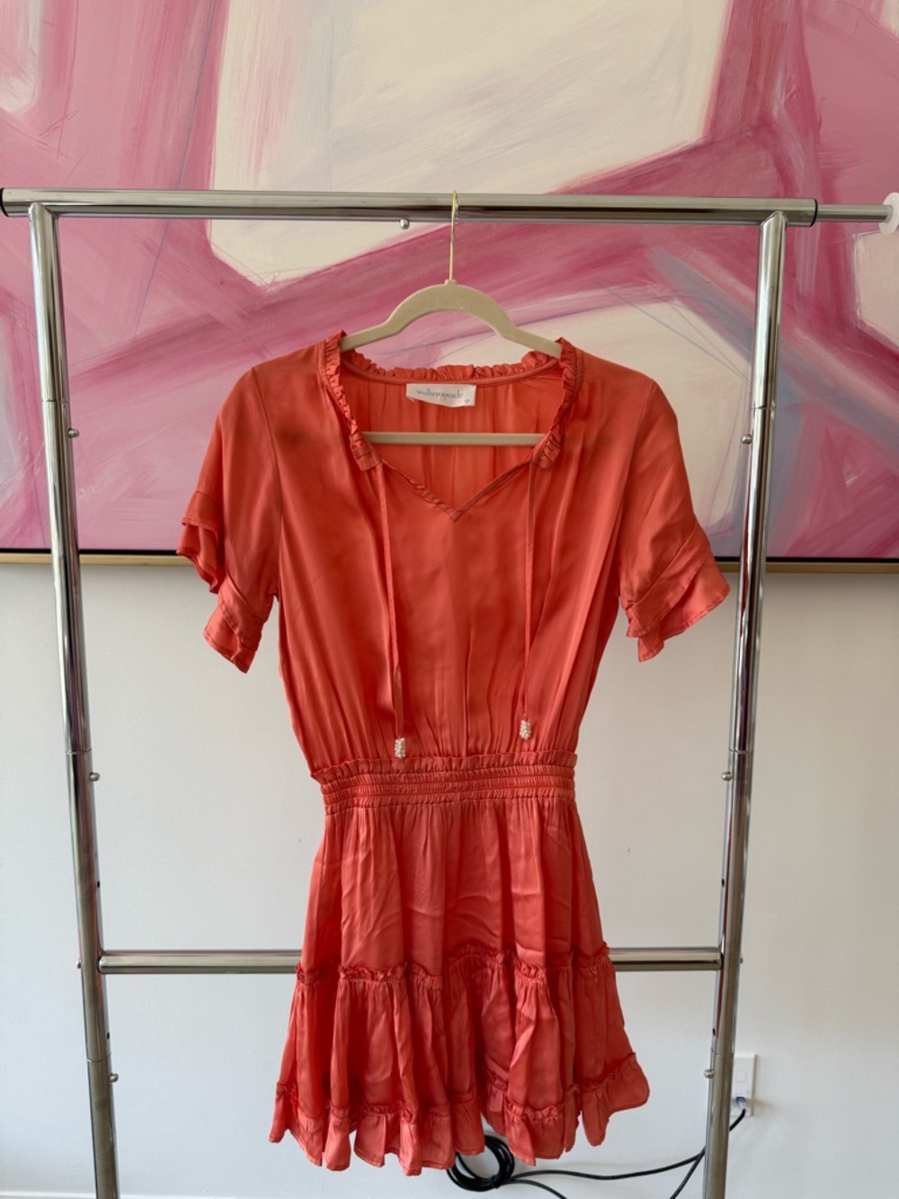 Walker and Wade Coral Ruffle-Trim Short Dress, size xxs